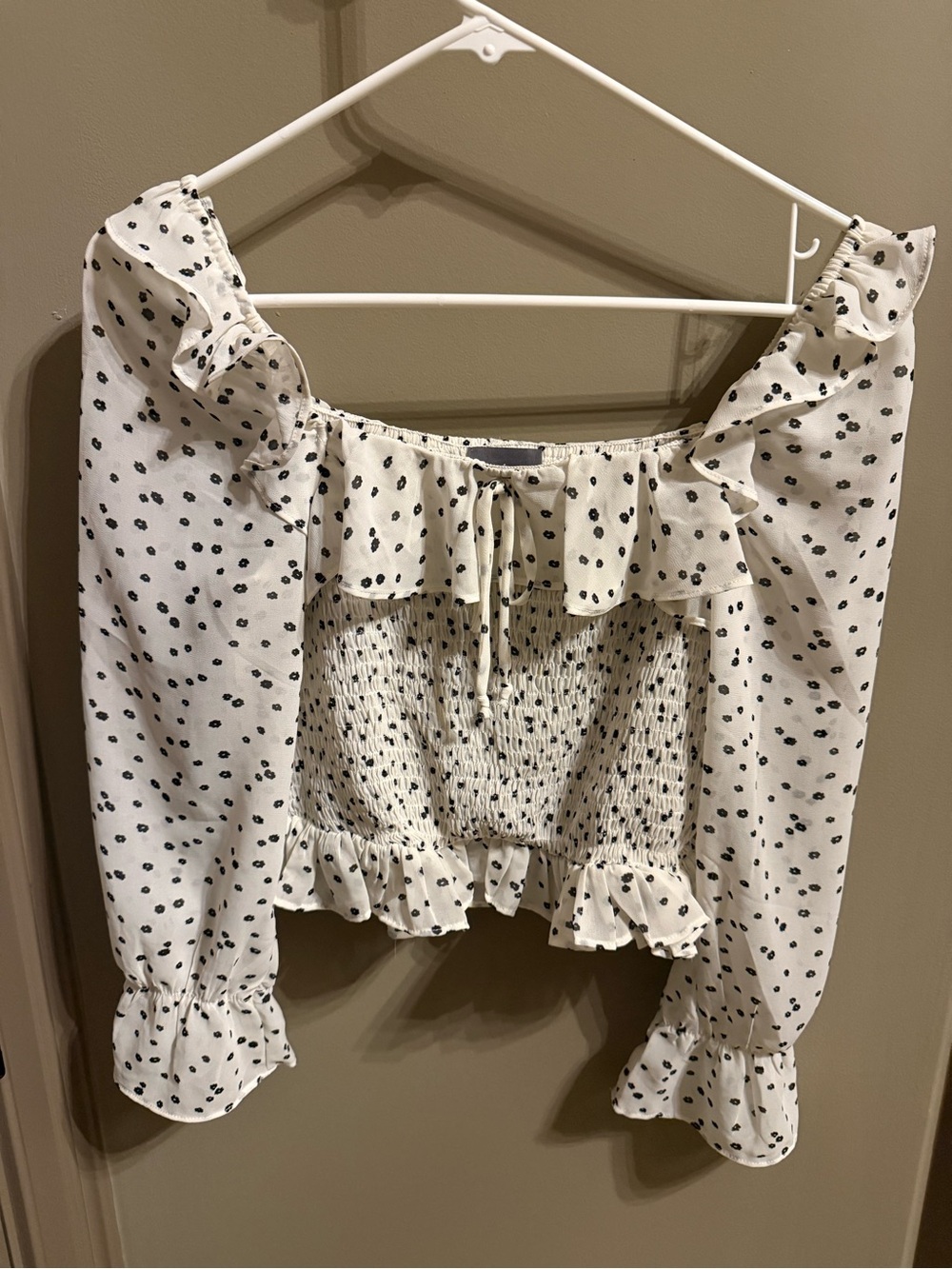 Smocked Off-Shoulder Ruffle Crop Top